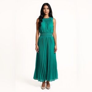 Green Sleeveless Teal Pleated Midi Dress Size Medium Wedding Guest Party Dress